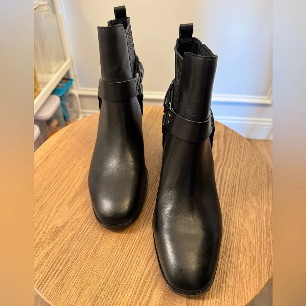 Sam Edelman Dalma Black Leather Harness Chelsea Moto Biker Boots